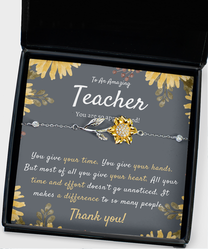 Teacher Gift, Gift for Teacher, Teacher Sunflower Bracelet, Teacher Appreciation Gift, Meaningful Gift