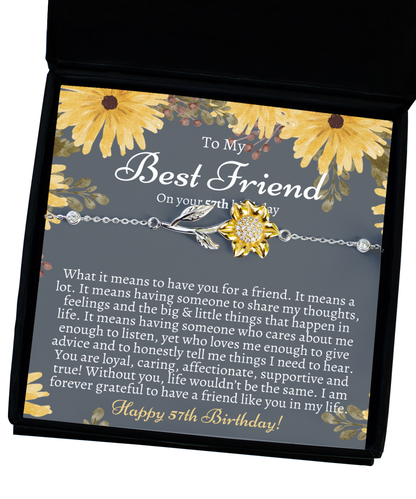 Gift For Best Friend 57th Birthday - Sterling Silver 925 Sunflower Bracelet