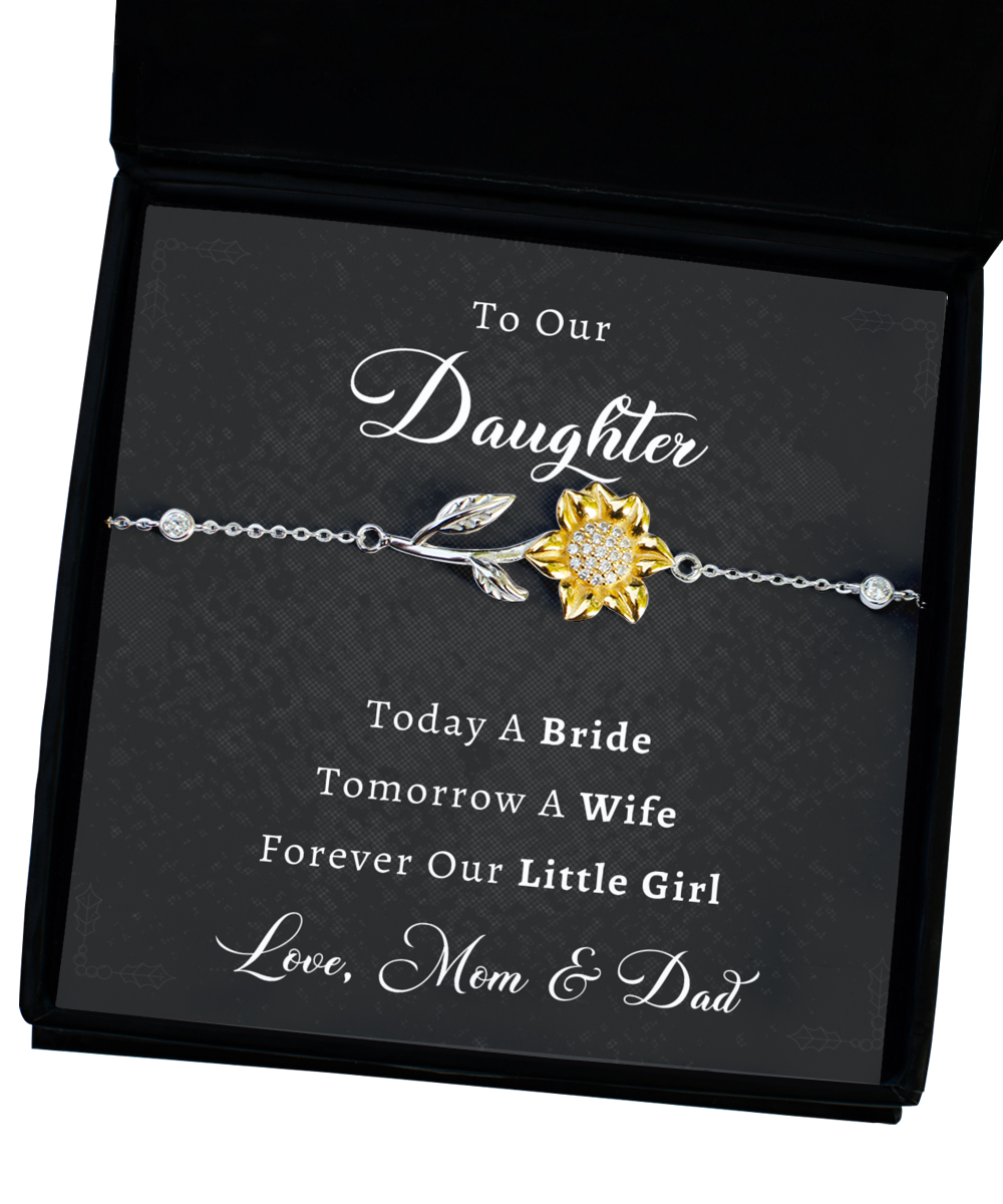 Daughter Wedding Day Gift from Mom & Dad, Our Daughter Wedding Gift, Sunflower Bracelet Silver 925