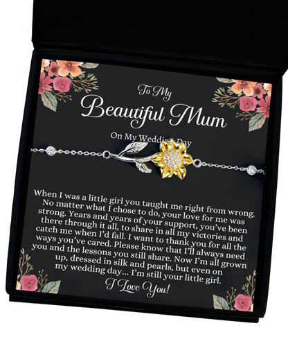 Gift for Mum from Bride on Wedding Day, Wedding Day Gift for Mum from Bride, Bride to Mum Sunflower Bracelet Gift, Mother of the Bride Gift