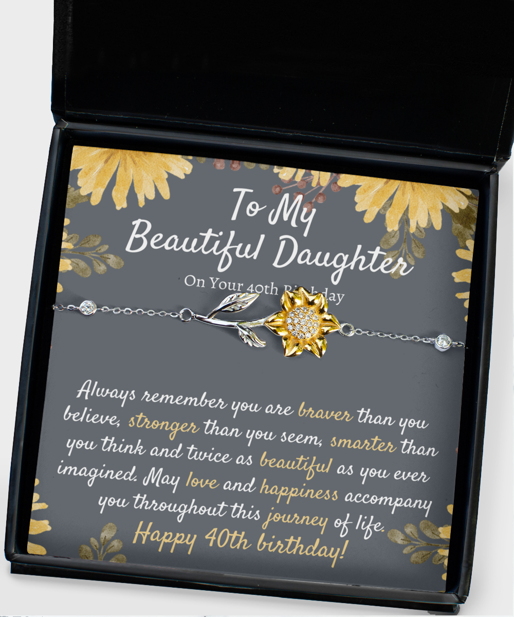 Daughter 40th Birthday Gift, Sunflower Bracelet, Meaningful Birthday Gift for Daughter from Mom, Dad