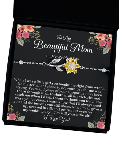 Gift for Mom from Bride on Wedding Day, Wedding Day Gift for Mom from Bride, Bride to Mom Sunflower Bracelet Gift, Mother of the Bride Gift