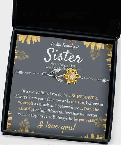 To My Sister, Sister Sunflower Bracelet, Sister Birthday Gift, Sister Graduation Gift, You are my Sunshine, Inspiration Gift for Sister