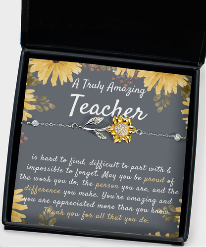 Teacher Gift, Gift for Teacher, Teacher Sunflower Bracelet, A Truly Amazing Teacher Appreciation Gift, Meaningful Gift