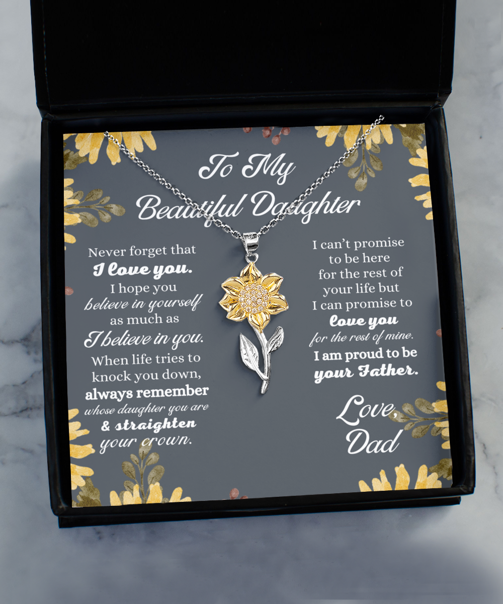 I Love You Daughter Gift from Dad, Father to Daughter Gift, Silver 925 Sunflower Necklace, Daughter Birthday Gift, Dad To Daughter