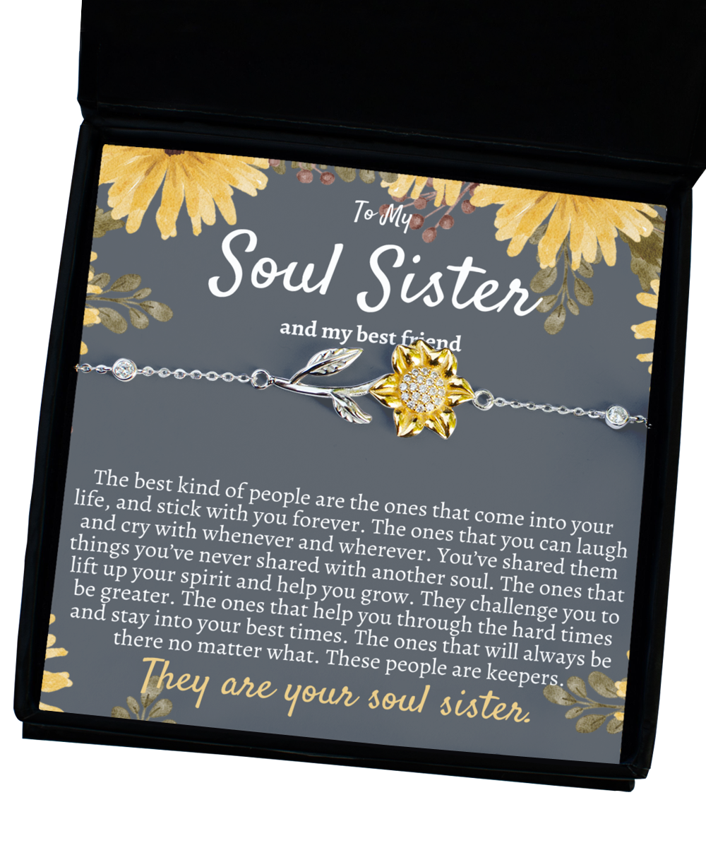 Soul Sister Sunflower Bracelet Silver 925, Best Friend Gifts, Gift for Soul Sister, Unbiological Sister Gifts