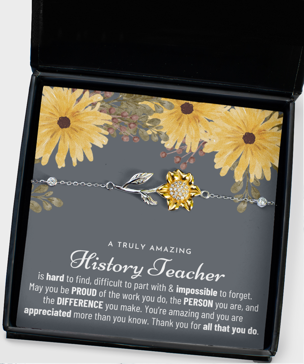 Gift For History Teacher, History Teacher Gift, History Teacher Appreciation Gift, Sunflower Bracelet Silver 925