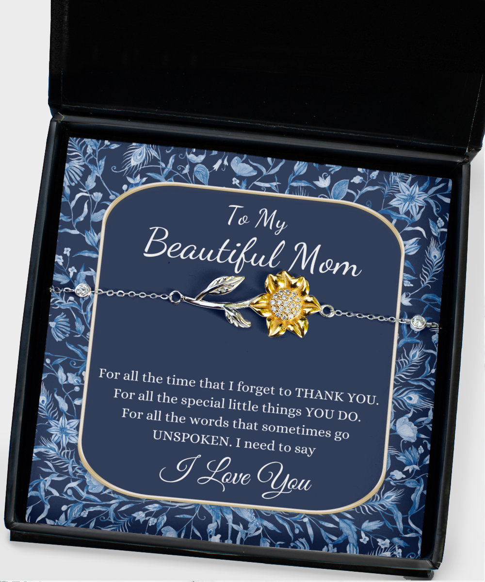 To My Beautiful Mom Sunflower Bracelet, Gift for Mom, Thank You Mom Gift, I Love You Mom Gift