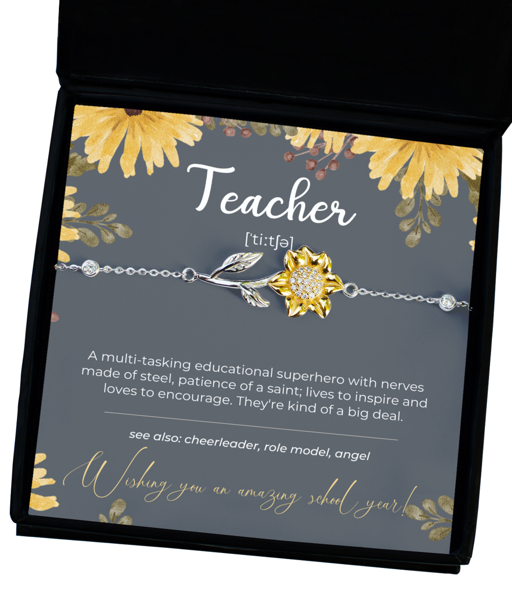 Silver 925 Sunflower Bracelet Teacher Gift Back To School First Day Of School Favors Wish Bracelet Teacher Appreciation Gift