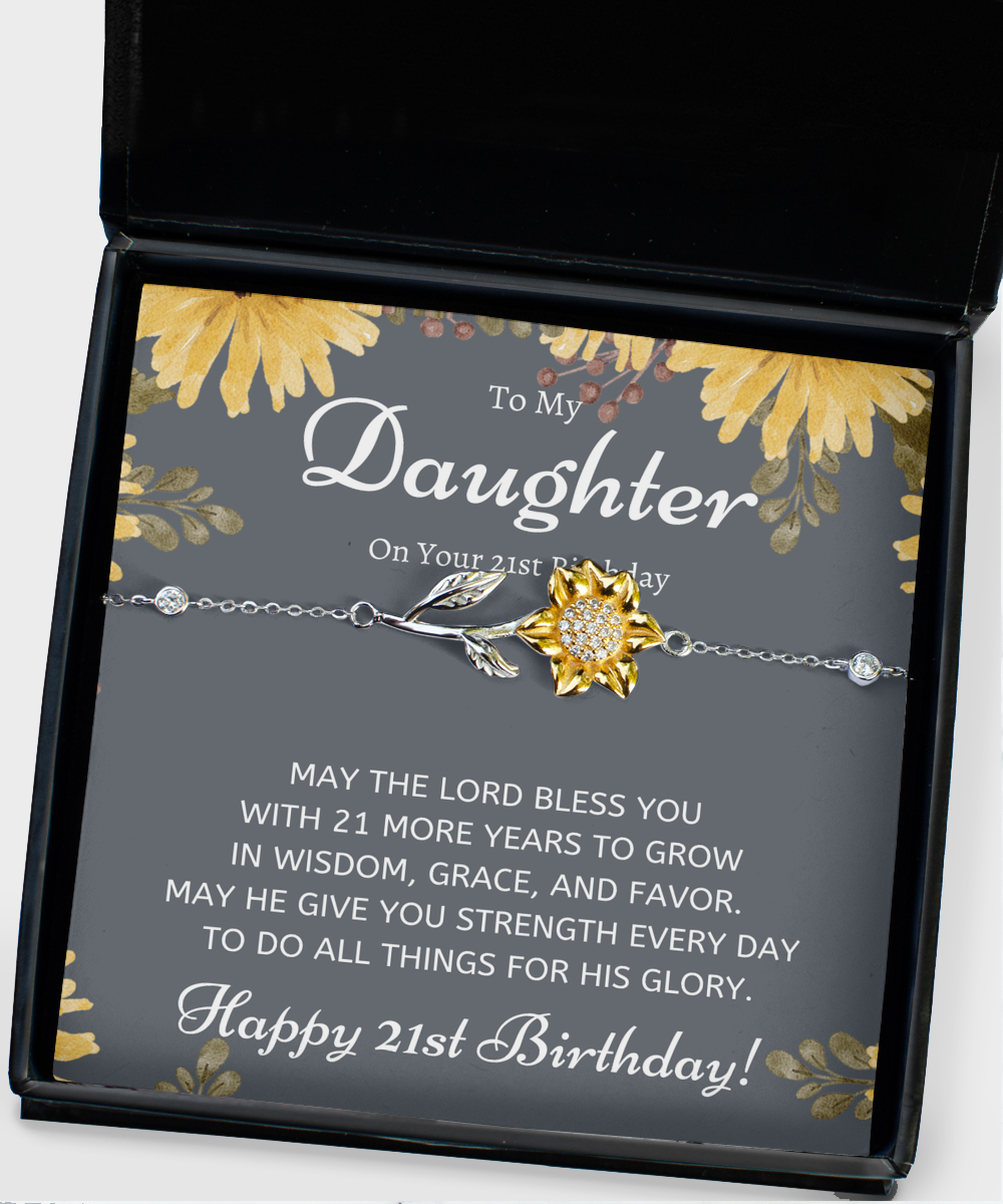 Christian Daughter 21st Birthday Gift, Sunflower Bracelet, Daughter Birthday Jewelry, 21st Birthday Gift for Christian Daughter