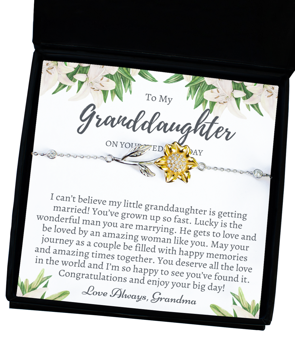 Granddaughter Wedding Gift from Grandma, Sunflower Bracelet, Silver 925, To My Granddaughter on Her Wedding Day, Nana to Bride, Meaningful