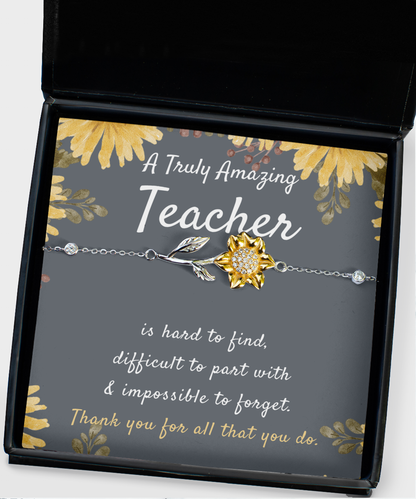 Teacher Gift, Gift for Teacher, Teacher Sunflower Bracelet, A Truly Amazing Teacher Appreciation Gift, Meaningful Gift