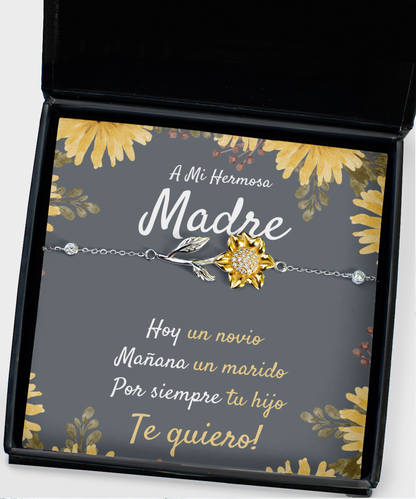 Spanish Mother Wedding Gift from Groom, Groom to Mom Gift, Sunflower Bracelet, Son to Mom Wedding Gift, A Mi Hermosa Madre