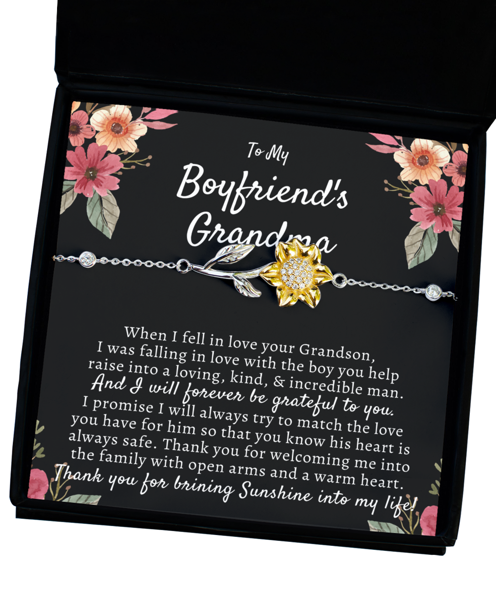 To My Boyfriends Grandma, Boyfriend Grandmother Gift, Sunflower Bracelet, Birthday, Mothers Day