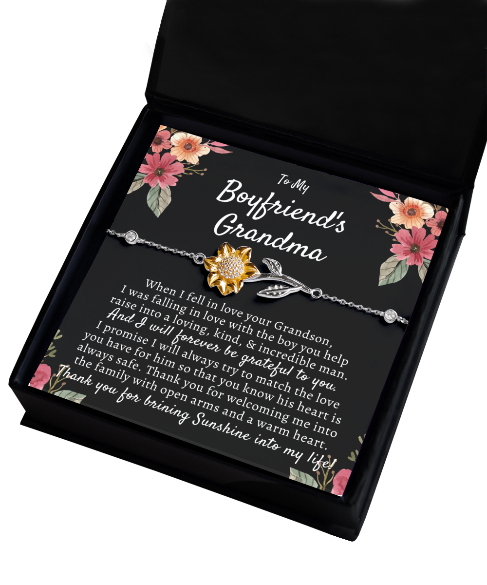 To My Boyfriends Grandma, Boyfriend Grandmother Gift, Sunflower Bracelet, Birthday, Mothers Day