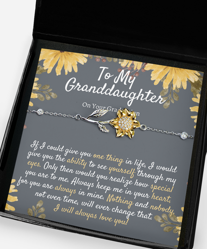 Granddaughter Gifts From Grandma or Grandpa, Granddaughter Graduation Jewelry with Message Card, Sunflower Bracelet Gift Box