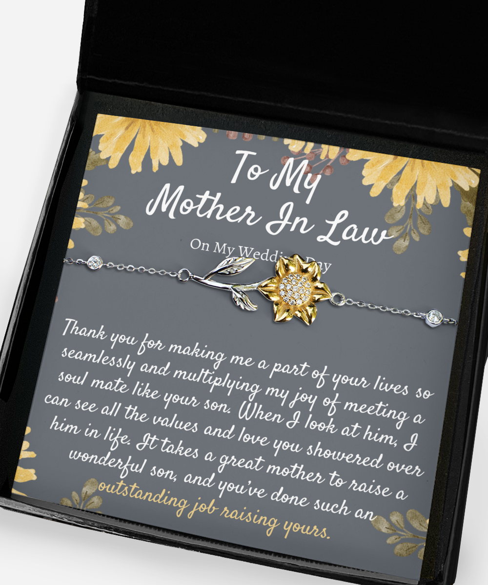 Mom in Law Sunflower Bracelet Gift on Wedding Day, Mother in Law Wedding Gift from Daughter in Law, Silver 925, Meaningful Gift, Unique Gift