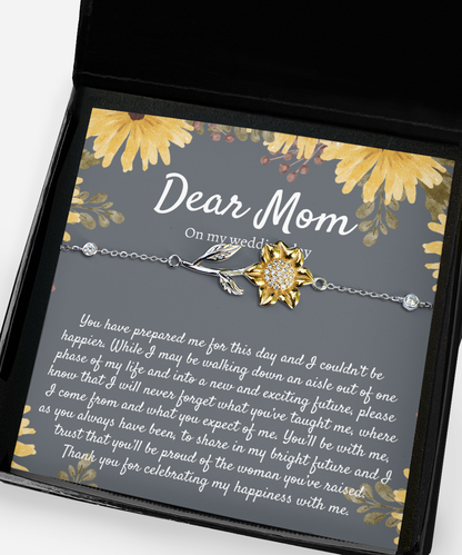 Gift for Mom from Bride on Wedding Day, Wedding Day Gift for Mom from Bride, Bride to Mom Sunflower Bracelet Gift, Mother of the Bride Gift