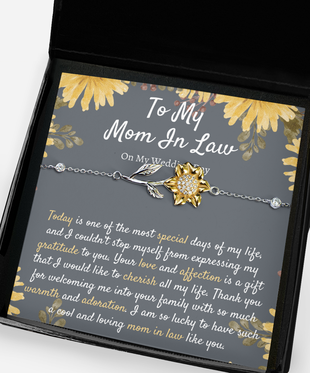 Mom in Law Sunflower Bracelet Gift on Wedding Day, Mother in Law Gift from Daughter in Law