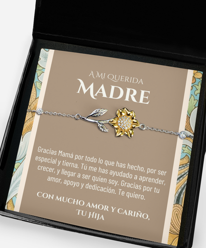 Gift for Mom Spanish, Regalo Para El Poema De Mamá, Regalo de cumpleaños de mamá española, Pulsera de Girasol