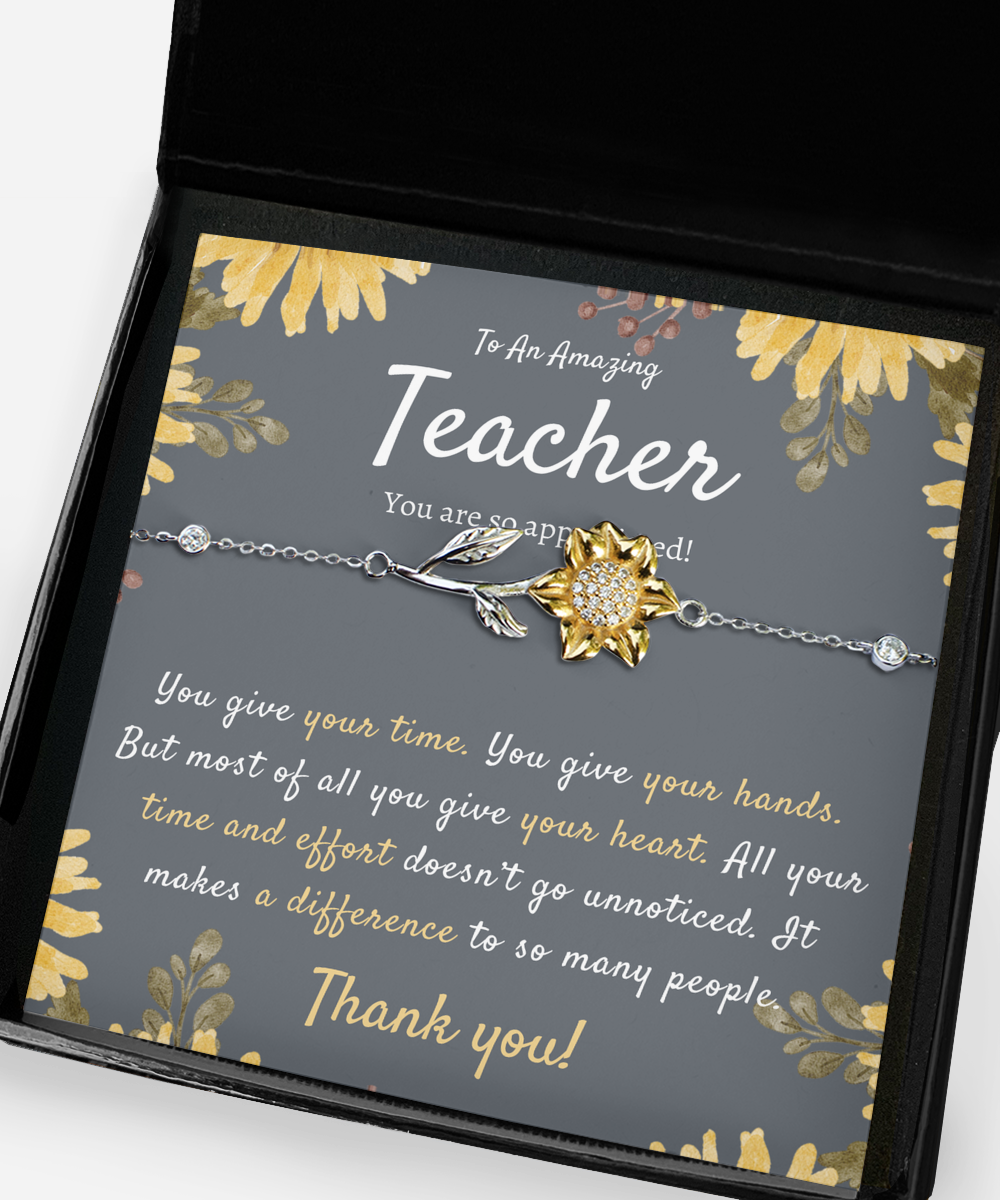 Teacher Gift, Gift for Teacher, Teacher Sunflower Bracelet, Teacher Appreciation Gift, Meaningful Gift