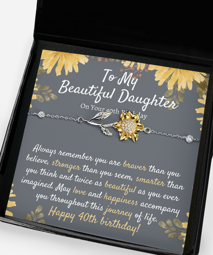 Daughter 40th Birthday Gift, Sunflower Bracelet, Meaningful Birthday Gift for Daughter from Mom, Dad