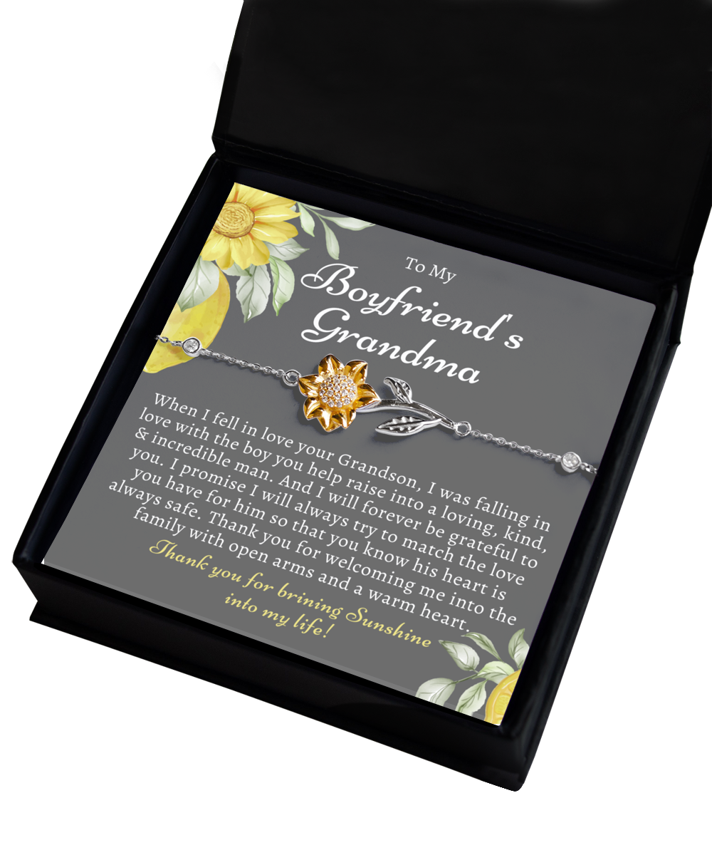 To My Boyfriends Grandma, Boyfriend Grandmother Gift, Sunflower Bracelet, Birthday, Mothers Day