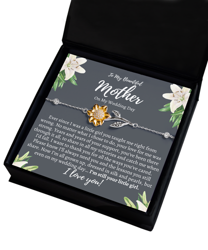 To My Mother on my wedding day, Mother of the Bride Gift from Daughter, Mom Wedding Gift, Sunflower Bracelet