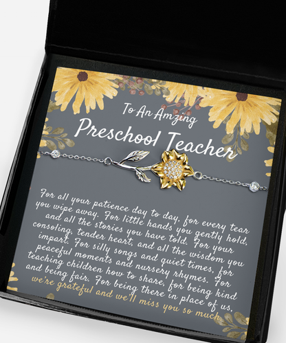 Gift For Preschool Teacher, Thank You Gift, Preschool Teacher Sunflower Bracelet