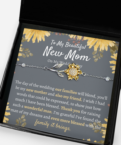 New Mom Wedding Day Gift, Mother of the Groom Gift from Bride, Sunflower Bracelet for Mother In Law Wedding Gift