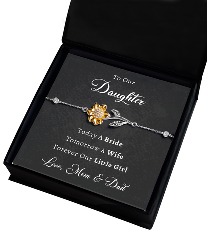 Daughter Wedding Day Gift from Mom & Dad, Our Daughter Wedding Gift, Sunflower Bracelet Silver 925