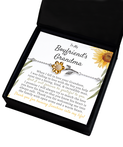 To My Boyfriends Grandma, Boyfriend Grandmother Gift, Sunflower Bracelet, Birthday, Mothers Day