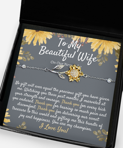 New Mom Gift from Husband, Push Gift for Wife for New Baby, Baby Gift From Husband, New Mom Jewelry, Sunflower Bracelet, Push Gift for Wife