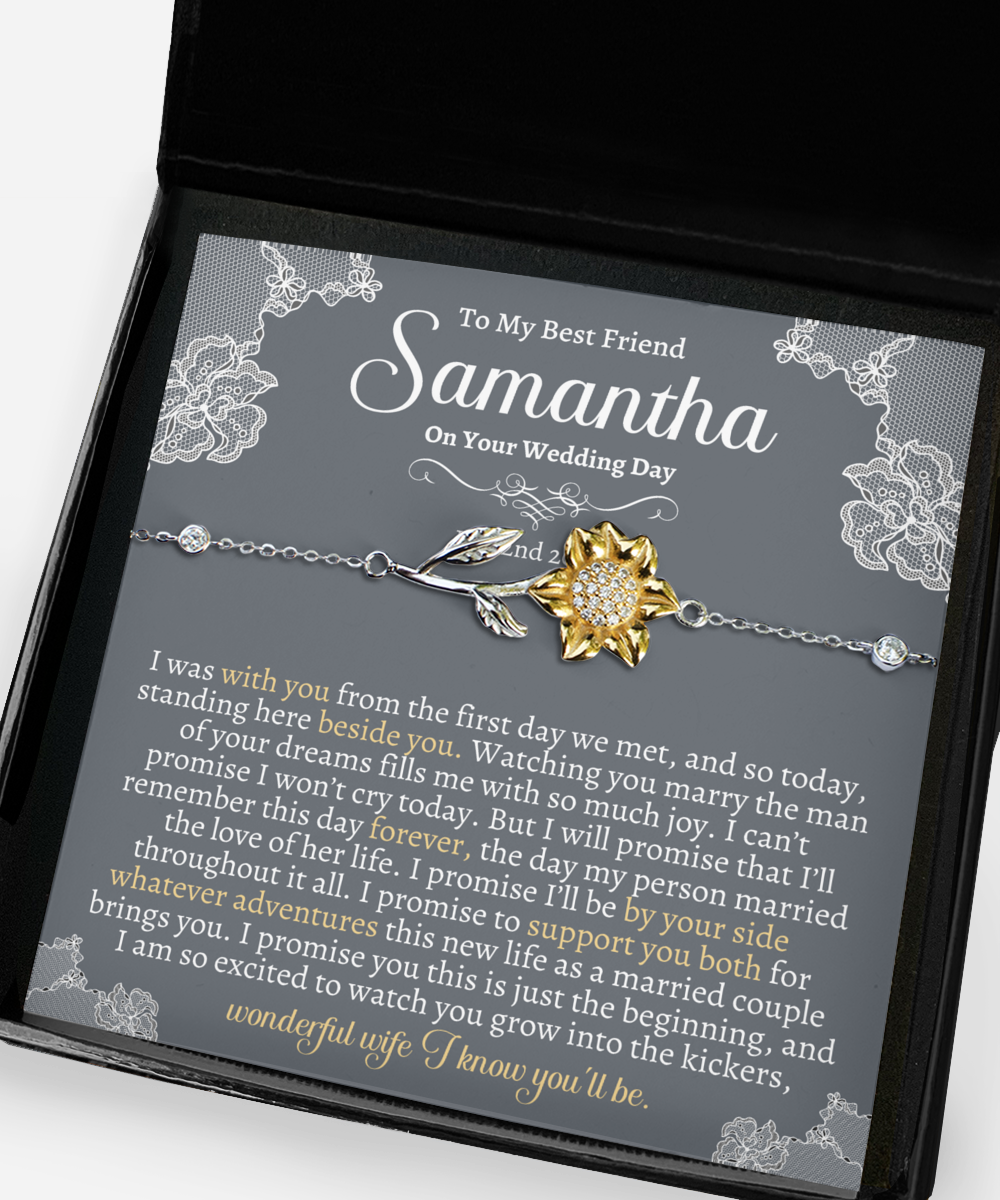 Best Friend Wedding Gift, Sunflower Bracelet for Bride, Bride Gift from Maid of Honor, Best Friend Gift on Her Wedding Day, Personalized