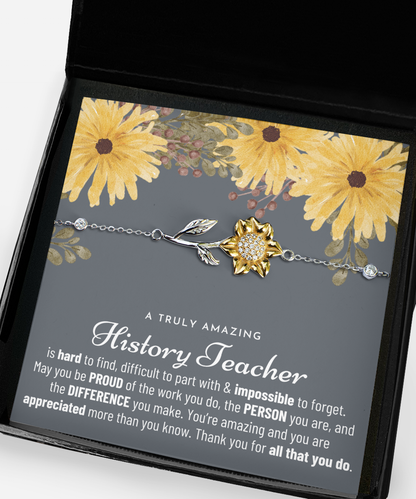 Gift For History Teacher, History Teacher Gift, History Teacher Appreciation Gift, Sunflower Bracelet Silver 925