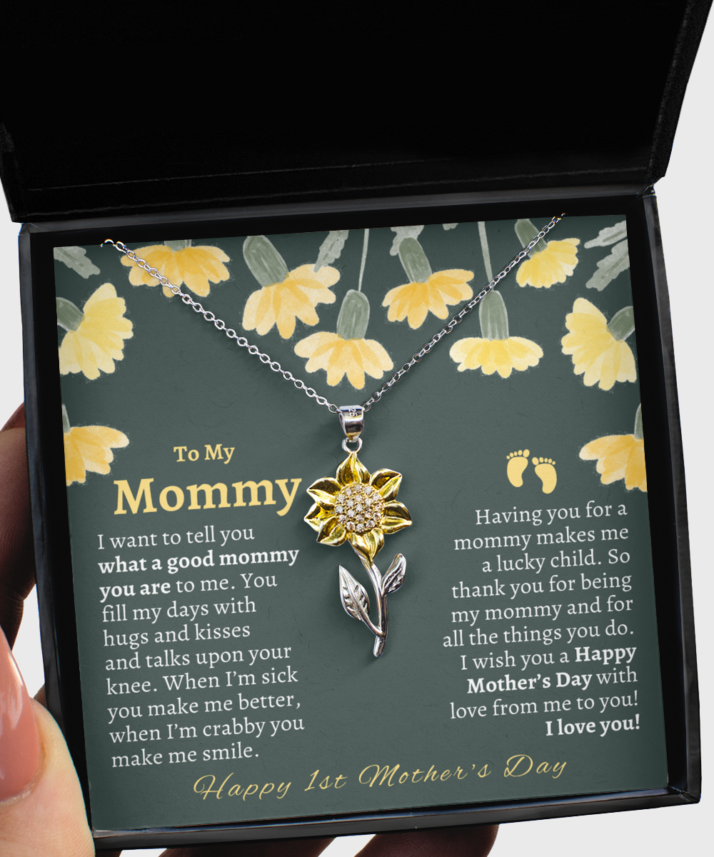 First Time Mom Mothers Day Sunflower Necklace Gift