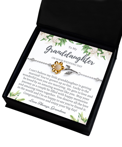 Granddaughter Wedding Gift from Grandma, Sunflower Bracelet, Silver 925, To My Granddaughter on Her Wedding Day, Nana to Bride, Meaningful