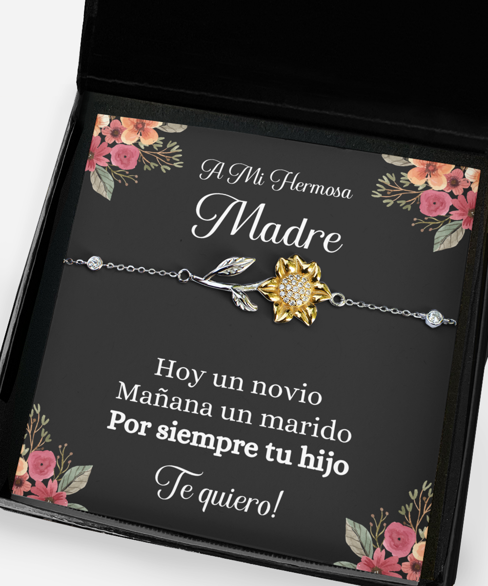 Spanish Mother Wedding Gift from Groom, Groom to Mom Gift, Sunflower Bracelet, Son to Mom Wedding Gift, A Mi Hermosa Madre