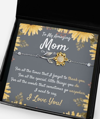 Birthday Gift for Mom, Sunflower Bracelet, Mom Birthday Gift, Mom Gift on Mothers Day, Unique Mom Gift, Meaningful Mom Jewelry