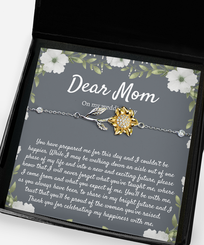 Gift for Mom from Bride on Wedding Day, Wedding Day Gift for Mom from Bride, Bride to Mom Sunflower Bracelet Gift, Mother of the Bride Gift