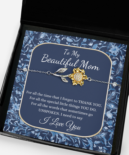 To My Beautiful Mom Sunflower Bracelet, Gift for Mom, Thank You Mom Gift, I Love You Mom Gift