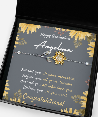 Personalized Graduation Gift for Girls, Graudation Gift for Daughter, Niece, Friend, Sunflower Bracelet, Unique Graduation Gift for Her