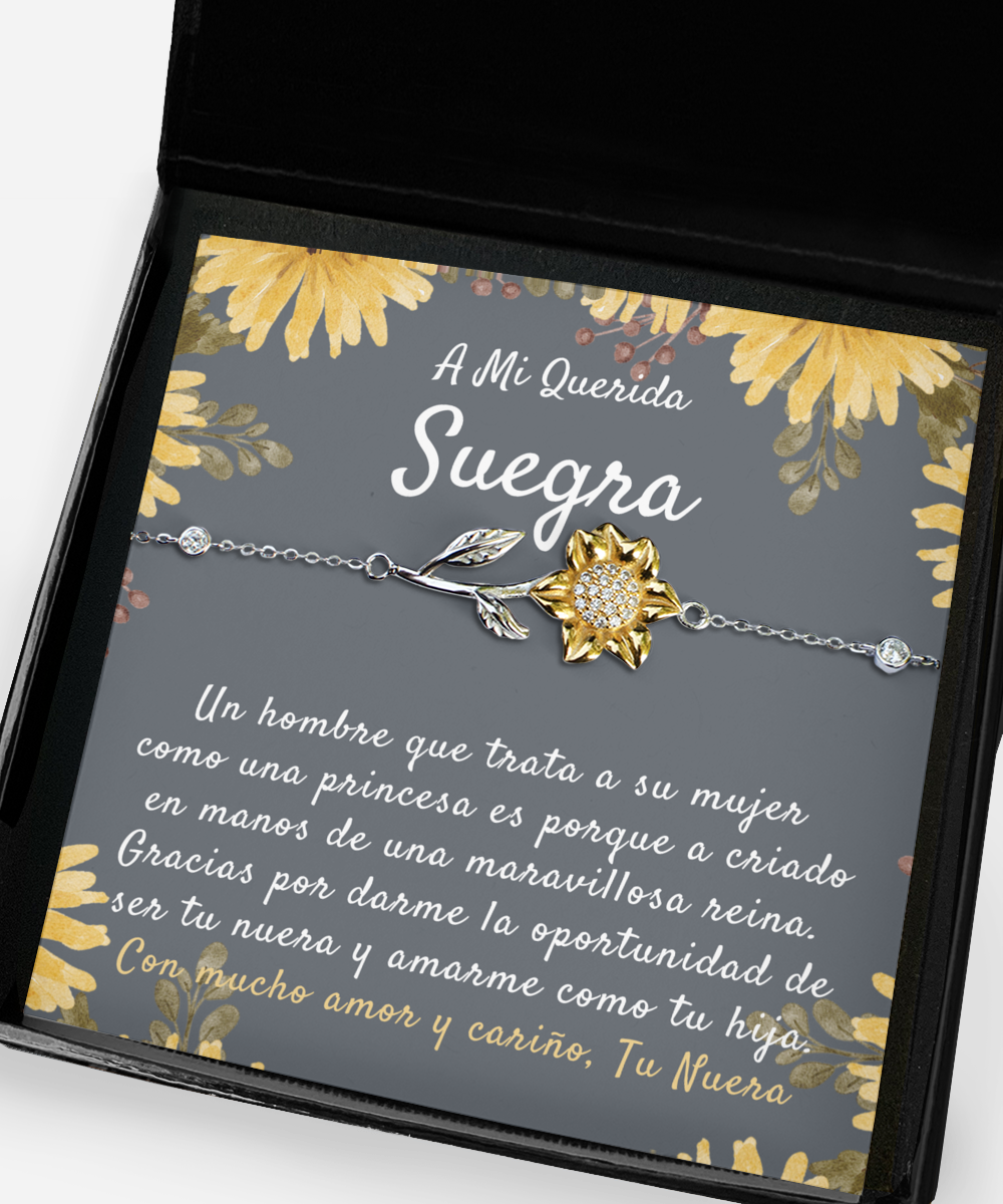 Spanish Mother In Law Gift From Daughter In Law, Suegra Jewelry Gift, Spainish Mom in Law Jewelry, Silver 925 Sunflower Bracelet