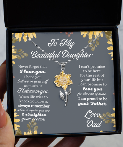 I Love You Daughter Gift from Dad, Father to Daughter Gift, Silver 925 Sunflower Necklace, Daughter Birthday Gift, Dad To Daughter