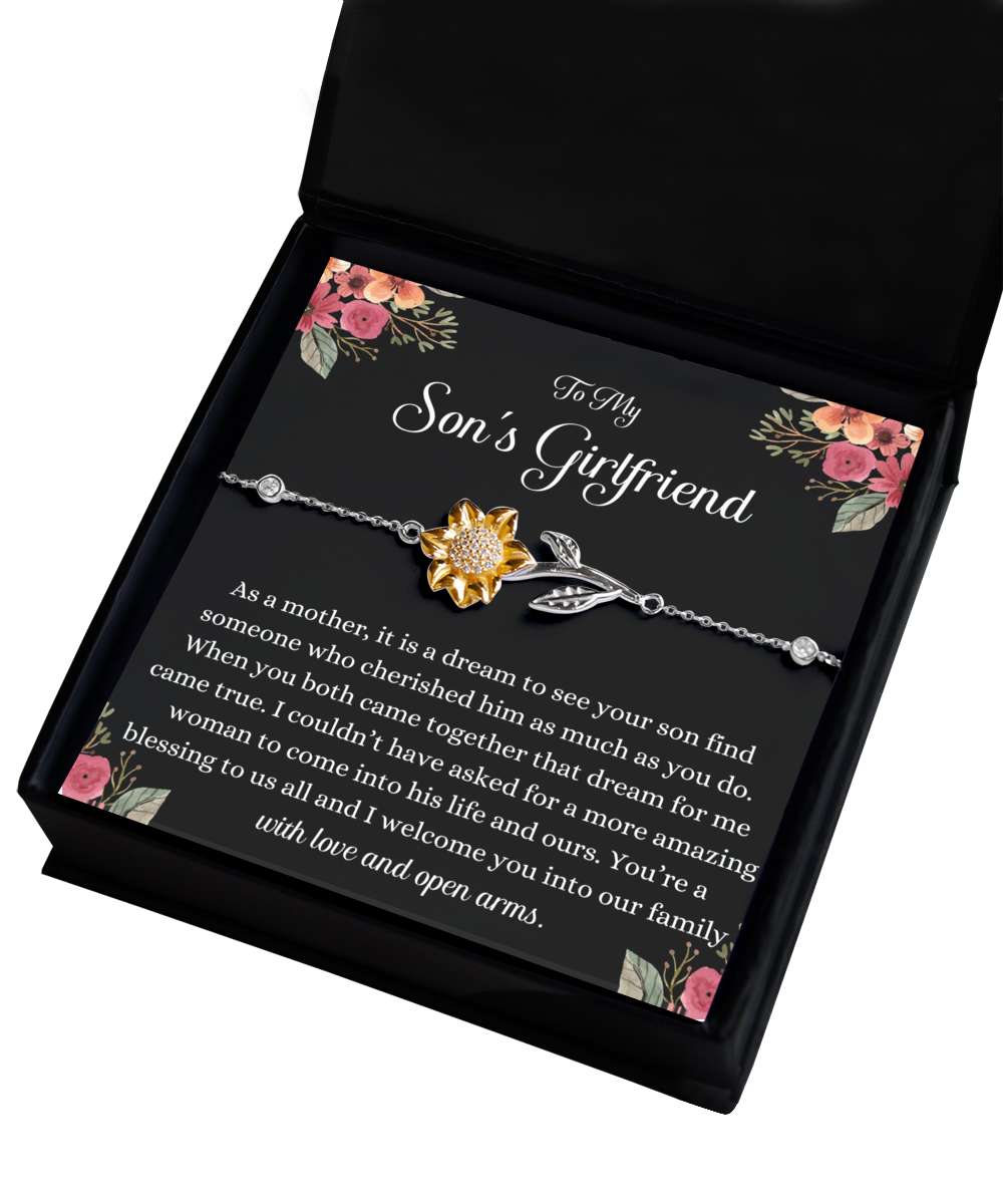 Sons Girlfriend Gift, Sunflower Bracelet, Meaningful Gift for Sons Girlfriend, Best Gift, Birthday Gift, Christmas Gift, Jewelry Gift Box