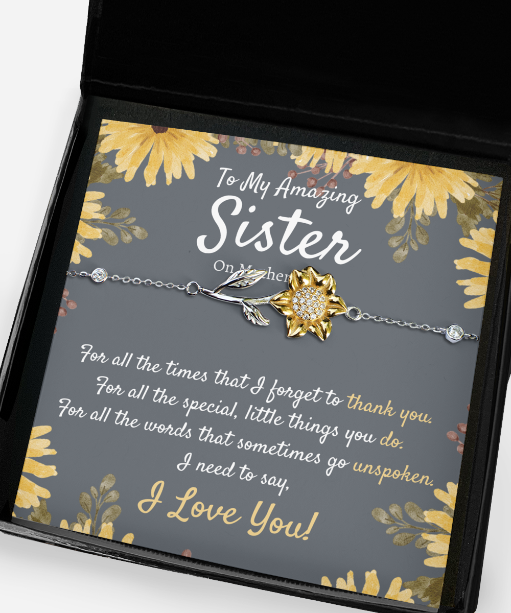 Mothers Day Gift for Sister, Sunflower Bracelet, Sister Mothers Day Gift, Sister Gift on Mothers Day, Cross Necklace, Unique Gift for Sister, Jewelry Gift