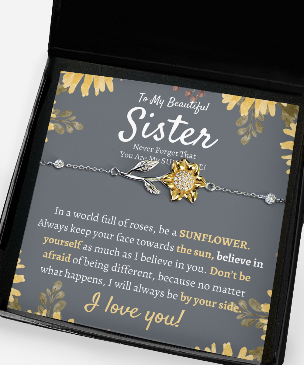 To My Sister, Sister Sunflower Bracelet, Sister Birthday Gift, Sister Graduation Gift, You are my Sunshine, Inspiration Gift for Sister