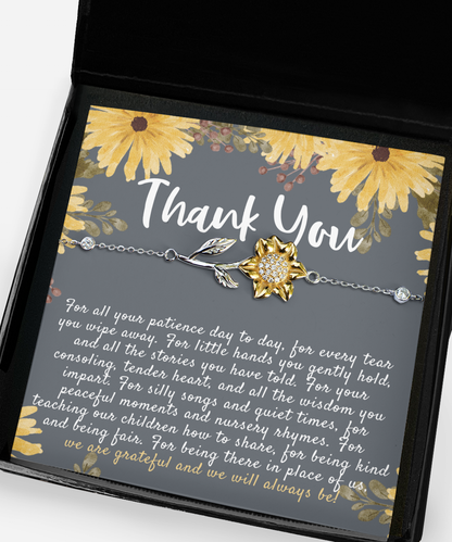 Thank You Sunflower Bracelet, Baby Sitter Appreciation Gift, Baby Sitter Gift, Baby Sitter Birthday Gift