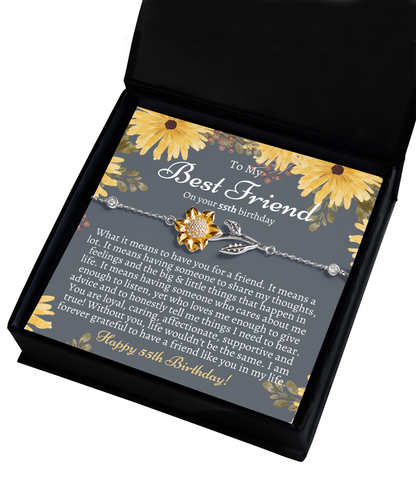 Gift For Best Friend 55th Birthday - Sterling Silver 925 Sunflower Bracelet