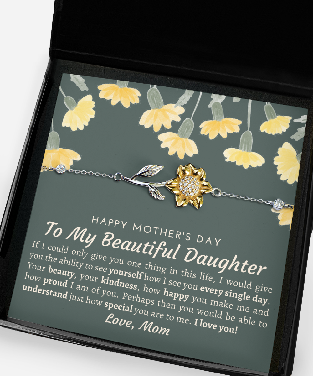 Mothers Day Gift for Daughter, Daughter Sunflower Bracelet on Mothers Day, Unique Daughter Mothers Day Gift